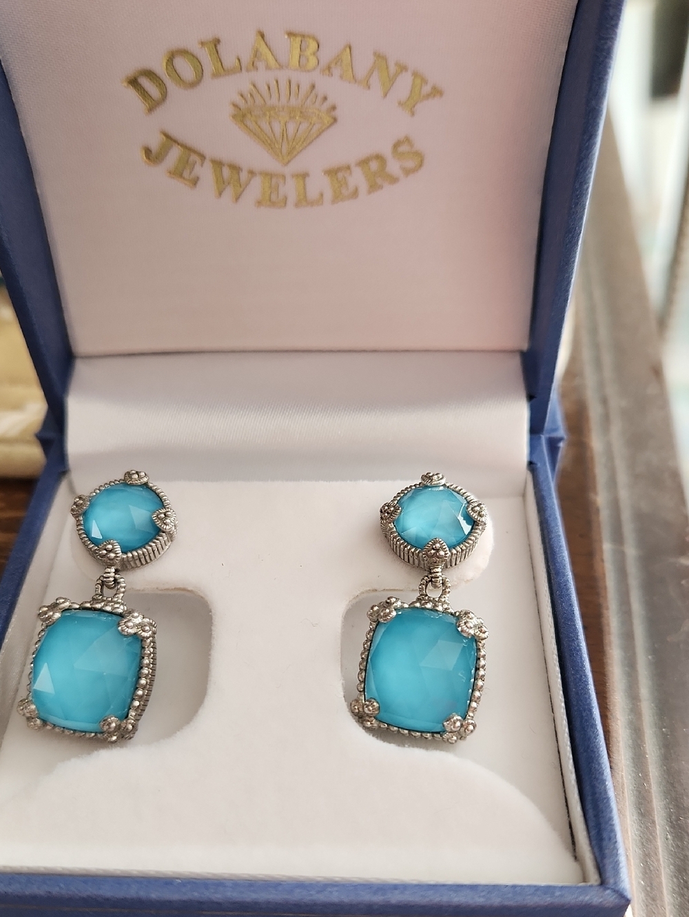 Turquoise Blue  Gemstone 10 Karat Stud Earrings - Women Jewelry Judith Ripka - Picture 4 of 4